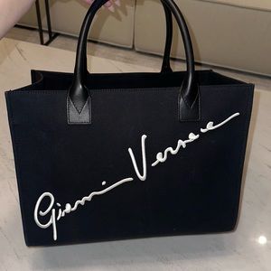 Scripted logo Versace canvas tote